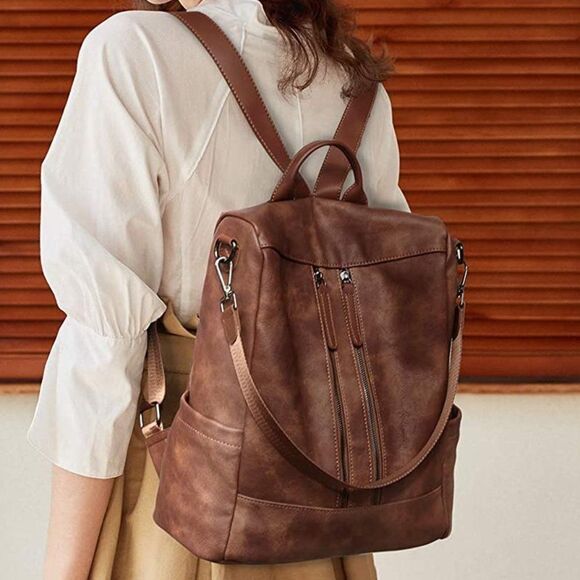 OLYE Leather Backpack for Women- A-brown main image 6